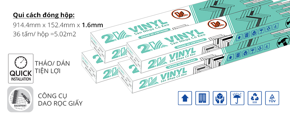 Qui cách đóng hộp sàn nhựa có keo sẵn 2K Vinyl
